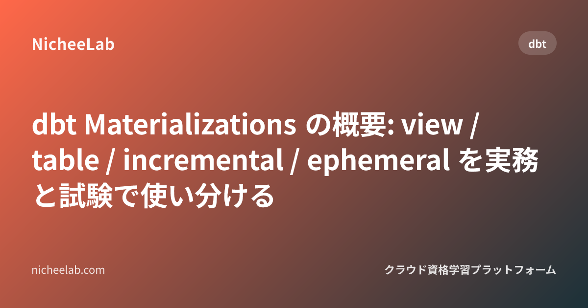 dbt Materializations の概要: view / table / incremental / ephemeral を実務と試験 ...